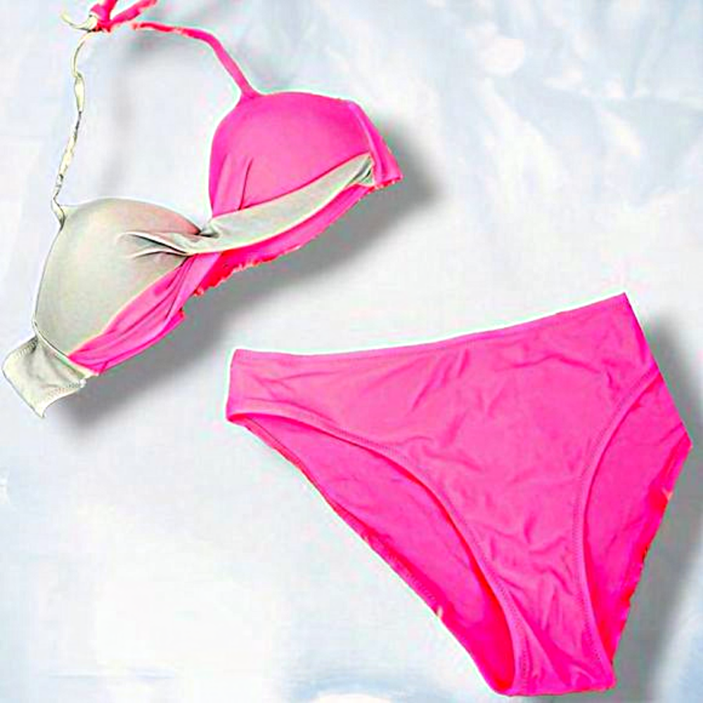 Hot‎ pink and gray criss cross bikini